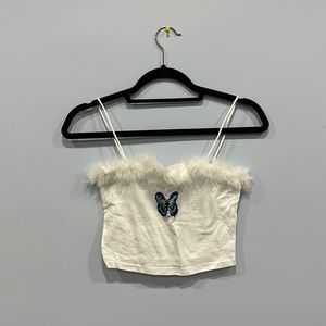 Faux feather lined butterfly y2k croptop